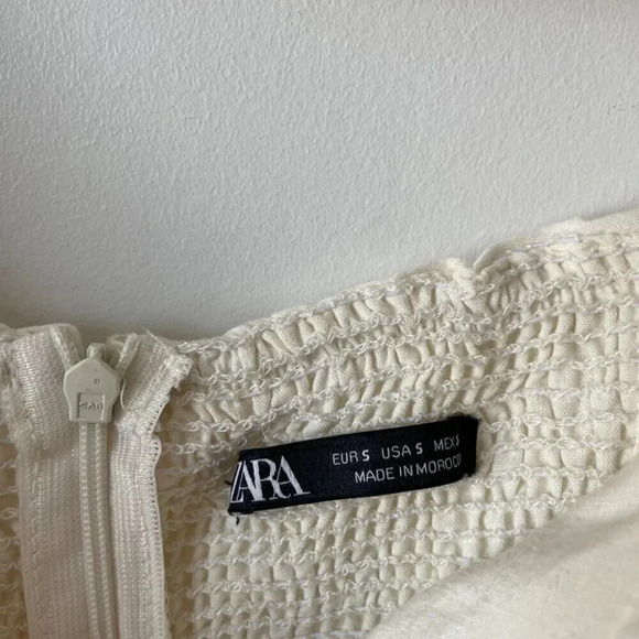 Zara Linen Blend Ruffle Bow Tie Back Mini Dress Ecru White Size Small - Picture 11 of 12